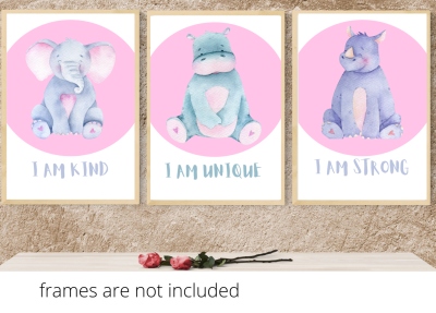 Jungle animals floral watercolour Set of Three Prints Wall art A4 Size