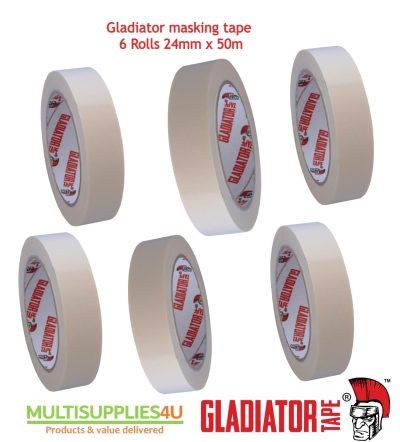 24mm x 50mm Gladiator Masking Tape White Pack of 6 Rolls - Image 2