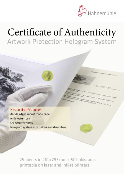Hahnemühle Certificate of Authenticity A4 x 25 sheets 150gsm
