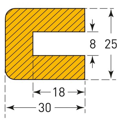 TRAFFIC-LINE Push-Fit Protection - U PROFILE 30/25/8 - 1,000mm Lengths - Yellow/Black - Image 3