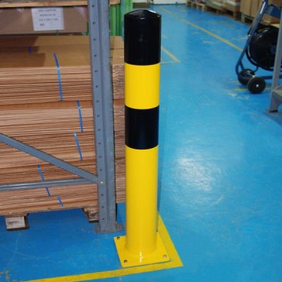 BLACK BULL heavy duty bollard L Steel 4.5mm D159 H1200mm for screw anchoring yellow/black plastic coated