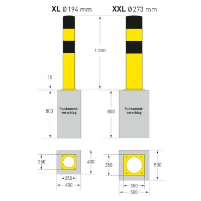 BLACK BULL Heavy Duty Bollard Type 3XL 323mmØ x 1,200mmH Hot Dip Galvanised + Powder Coated Yellow/Black - Image 6