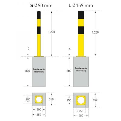 BLACK BULL heavy duty bollard L Steel 4.5mm D159 H1200mm for screw anchoring yellow/black plastic coated - Image 4