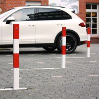 COMMANDER PLUS A Flush Fitting Drop Down Post 70 x70mm x1,000mmH Sub-Surface Fixing Galvanised Finish + Powder Coated Red/White