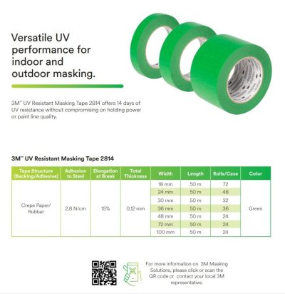3M 2814 UV Resistant Masking Tape 48mm x 50m - Image 3