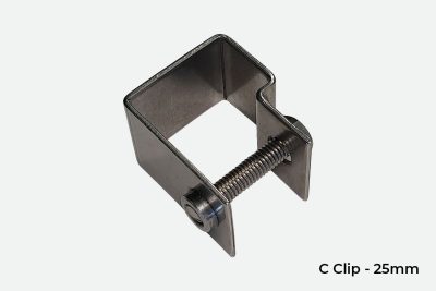 Stainless Steel C Clip for 25mm Grating c/w fixing bolt