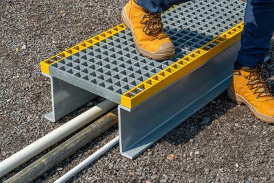 GRP Step Over Platform 996 x 996 x 238mm (200mm clearance) Grey/Yellow - Image 2