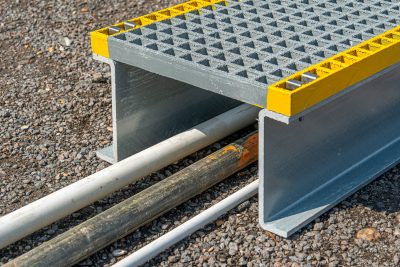 GRP Step Over Platform 996 x 996 x 238mm (200mm clearance) Grey/Yellow