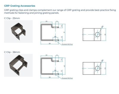 Stainless Steel C Clip for 25mm Grating c/w fixing bolt - Image 3