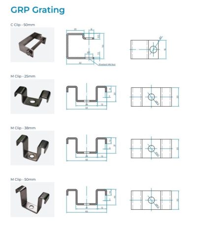 Stainless Steel C Clip for 25mm Grating c/w fixing bolt - Image 4