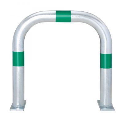 TRAFFIC-LINE EV Charging Point Protection Guard, Steel, Hot Dip Galvanised, large, 60/2mm, H 500 x W 500mm, three green retro-reflective rings, surface fix